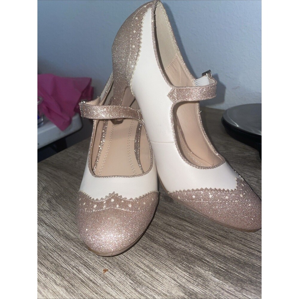 J Abram’s Mary Jane Kym High Heel Shoe Wing Tip Pink/pink Glitter 8 Retro 50s